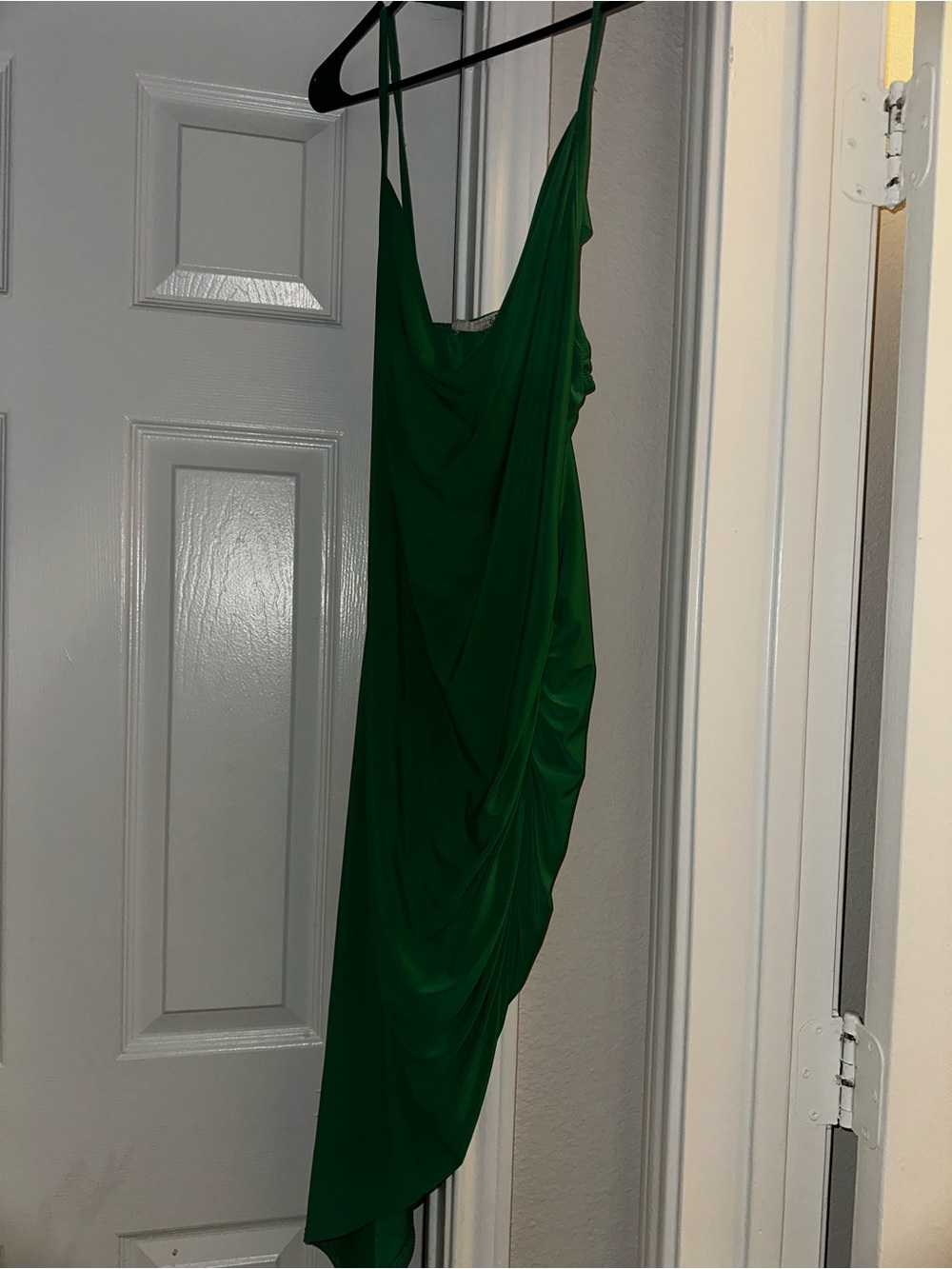 Asymmetrical Emerald Green Draped Slip Dress
